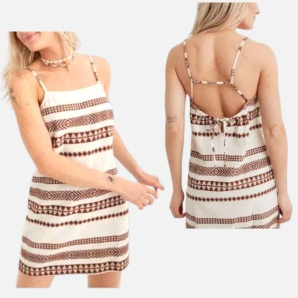 NWT Aerie Brown Geometric Mini Dress XS 100% Cotton Open Back Boho Southwestern